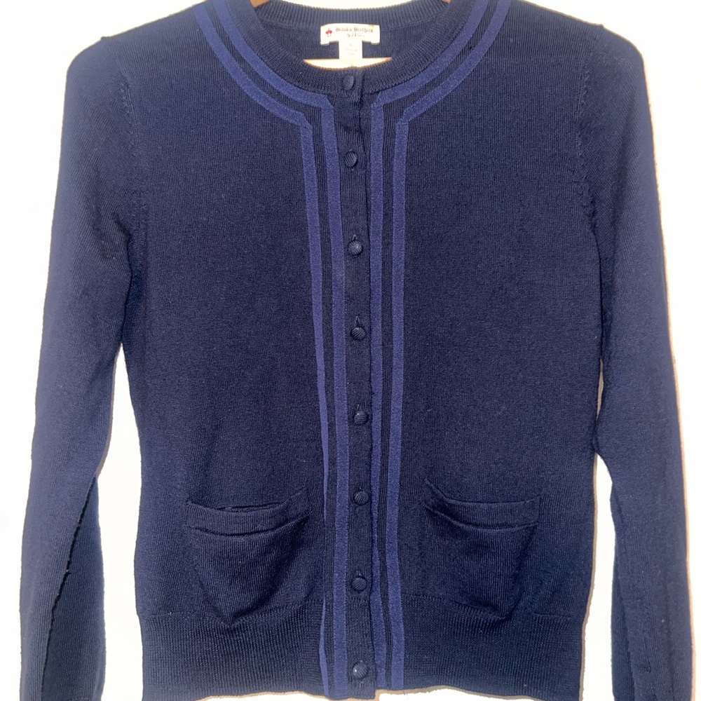 Brooks Brothers Dark Blue Button-Up Cardigan 100% merino wool